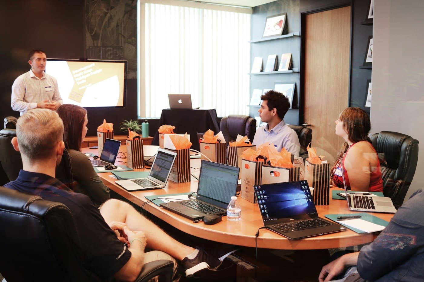 A billing company team in a morning stand-up